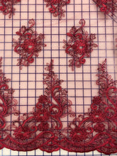 Fancy Lace - 52-inches Wide Border Corded Sequined Burgundy